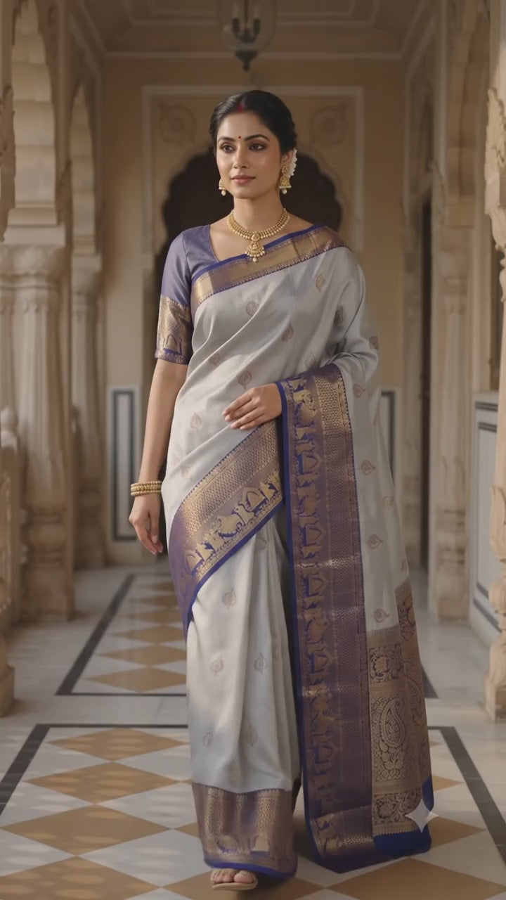 Silver Grey Pattu Silk Saree