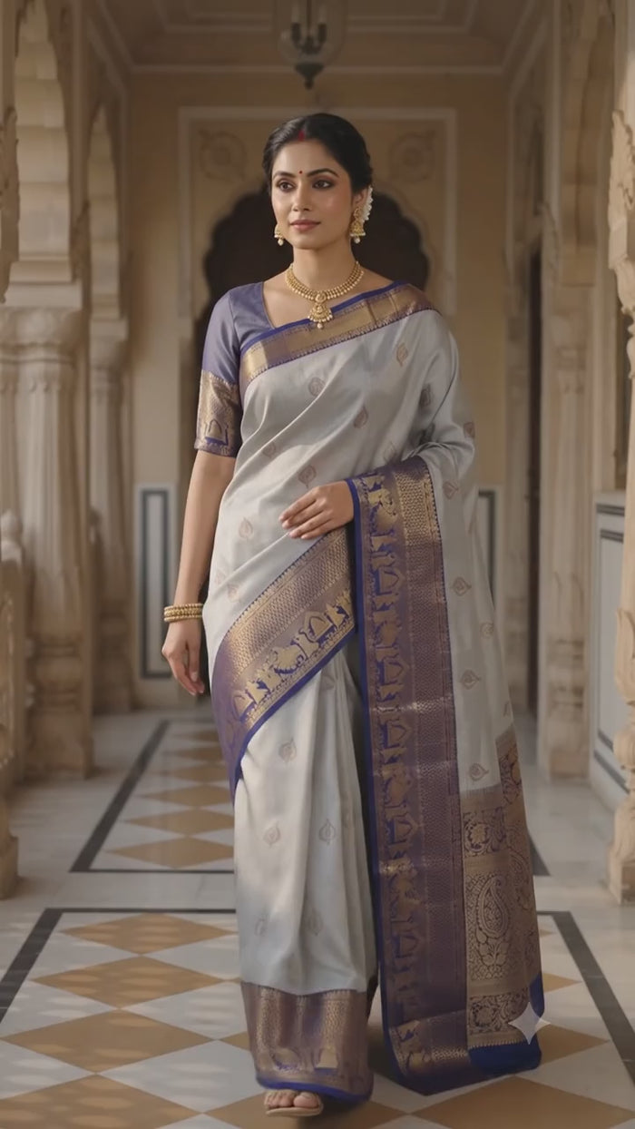 Silver Grey Pattu Silk Saree