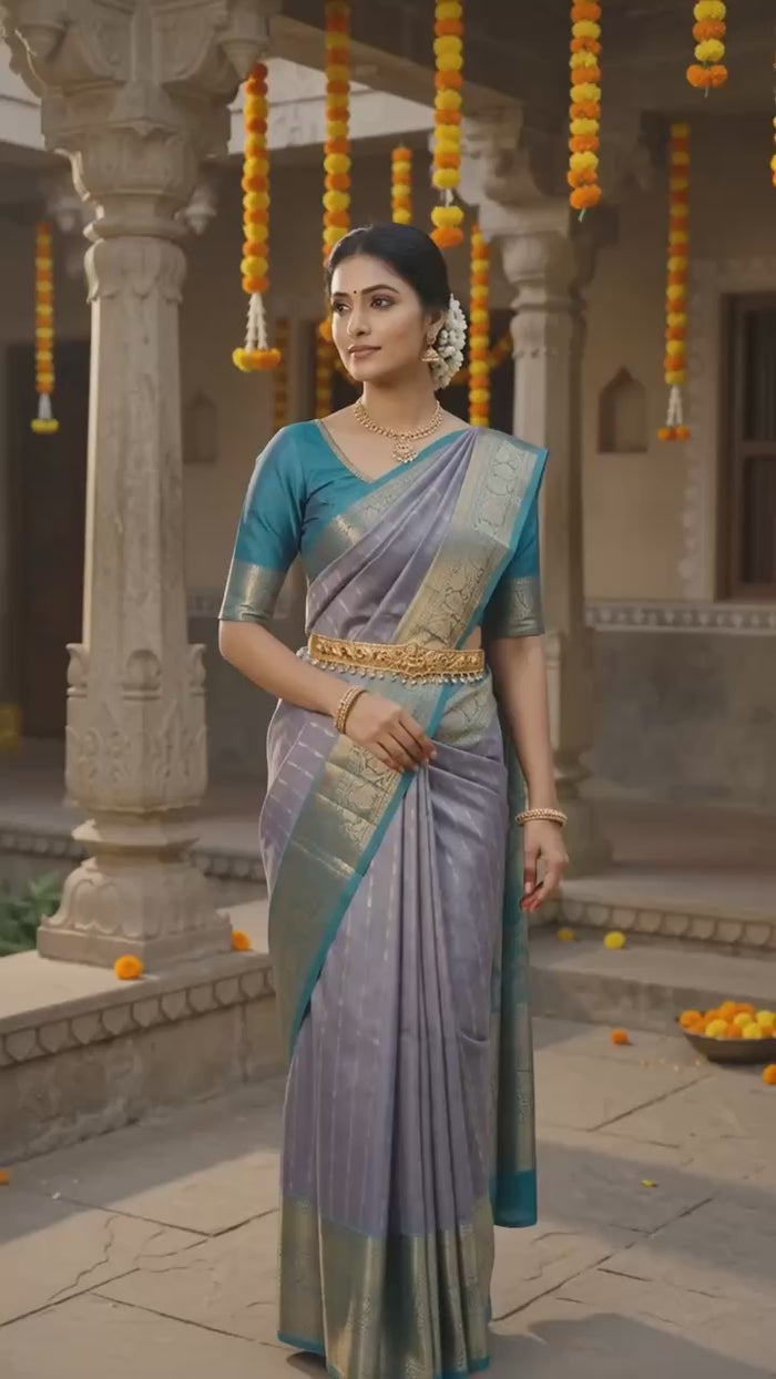 Lavender Grey Pattu Silk Saree