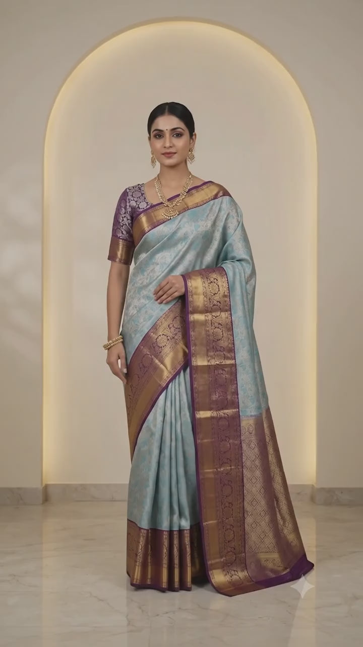 Azure Sky Blue Pattu Silk Saree