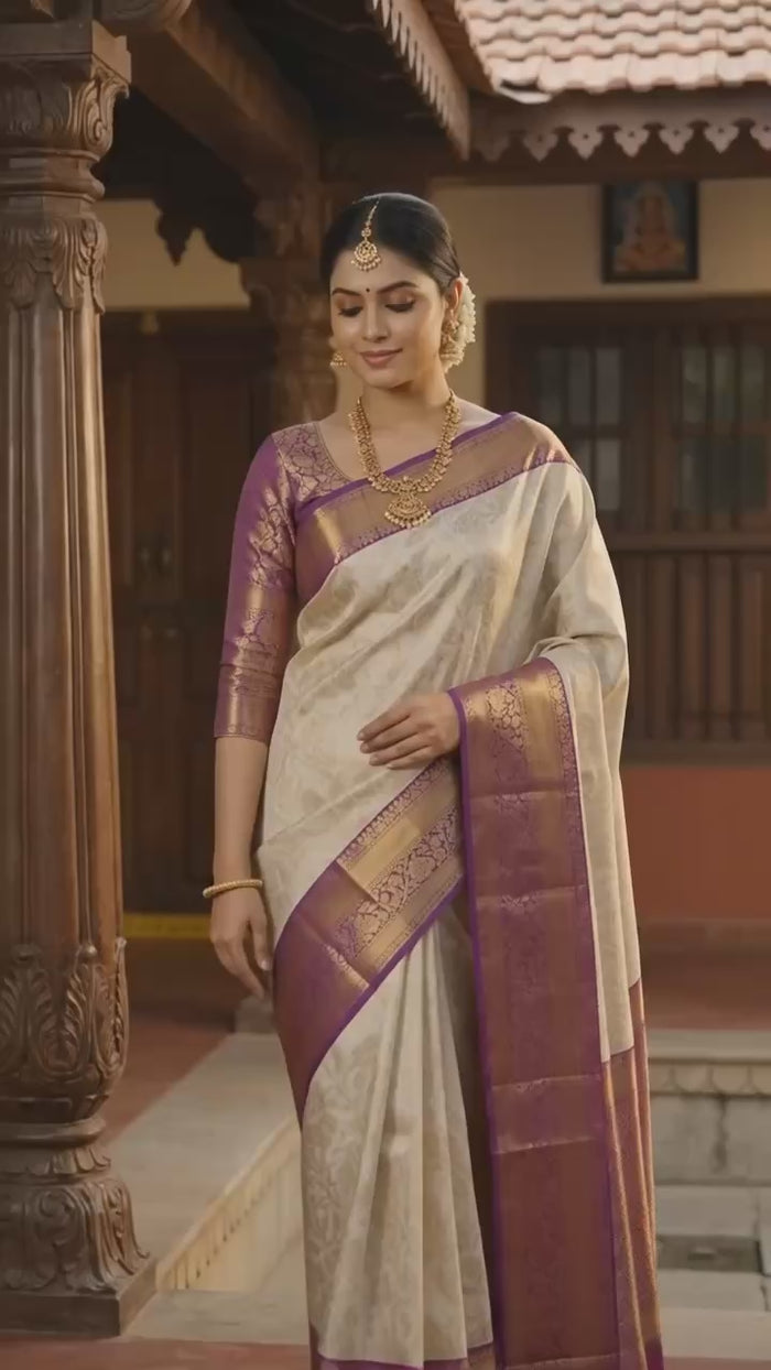 Imperial Cream Pattu Silk Saree