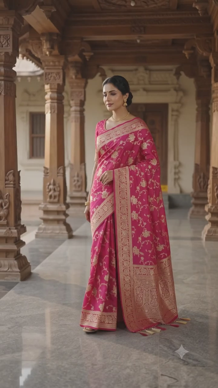Magenta Rose Pattu Silk Saree
