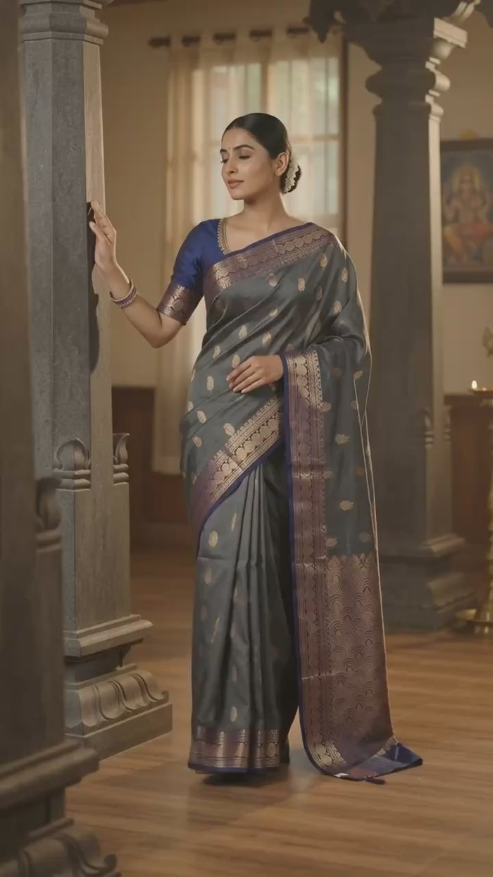 Charcoal Grey Pattu Silk Saree