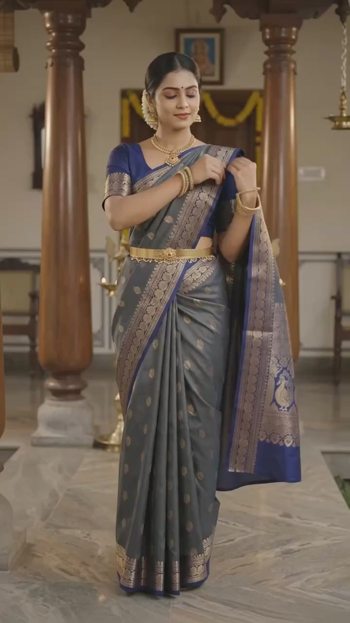 Slate Grey Pattu Silk Saree