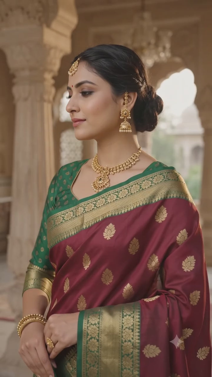 Wine Maroon Pattu Silk Saree