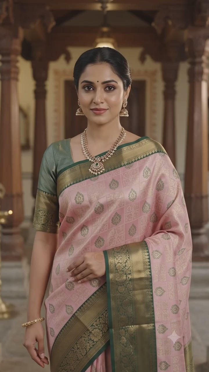 Rosy Pink Gold Buti Pattu Silk Saree