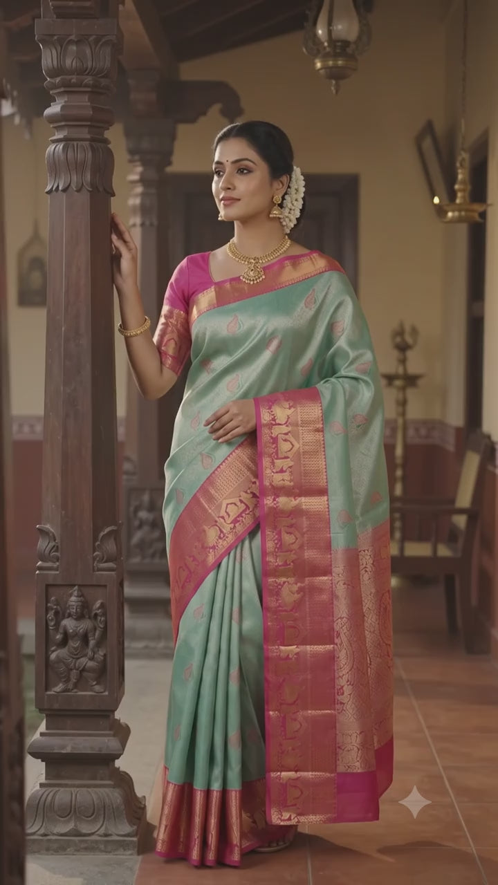 Aqua Sea Green Pattu Silk Saree