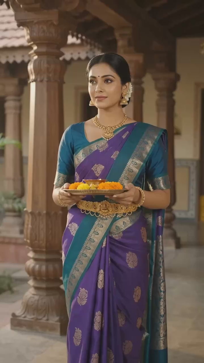 Indigo Violet Pattu Silk Saree