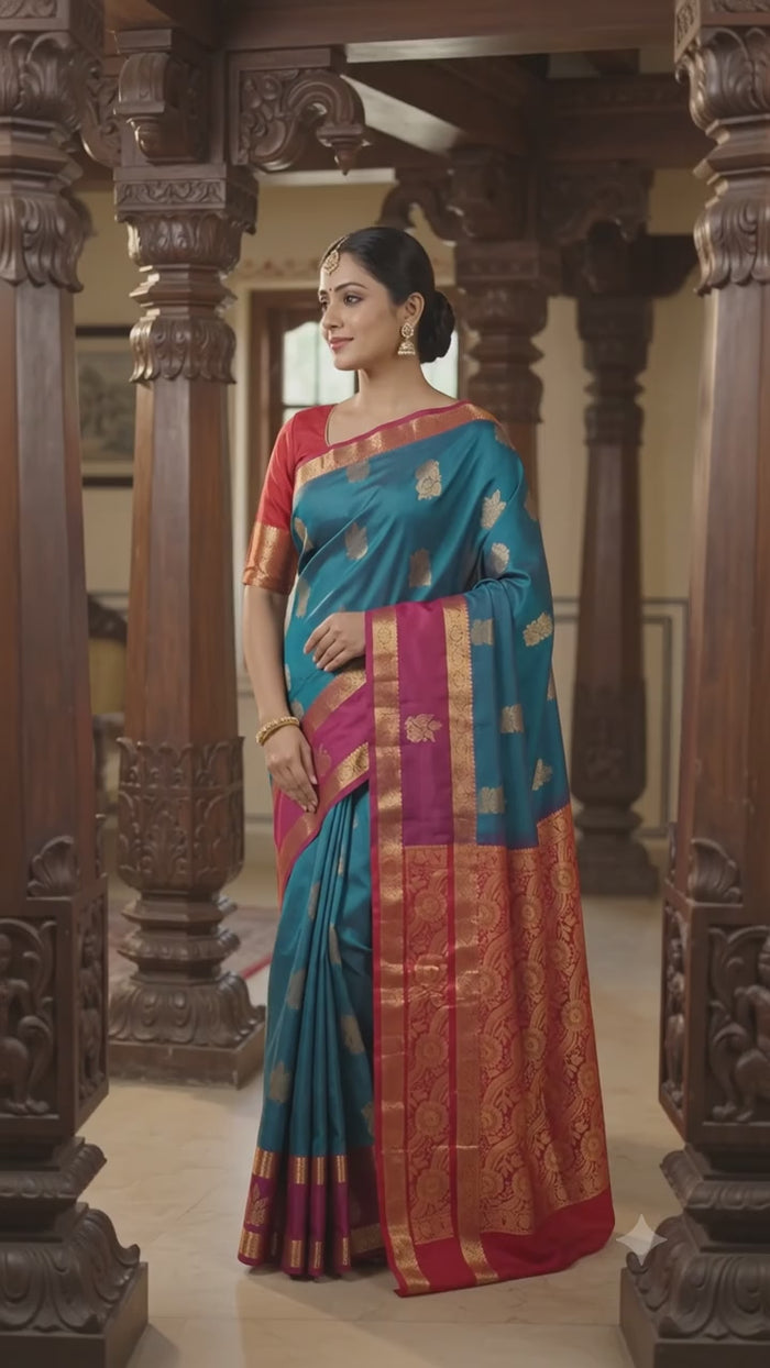 Teal Blue Pattu Silk Saree
