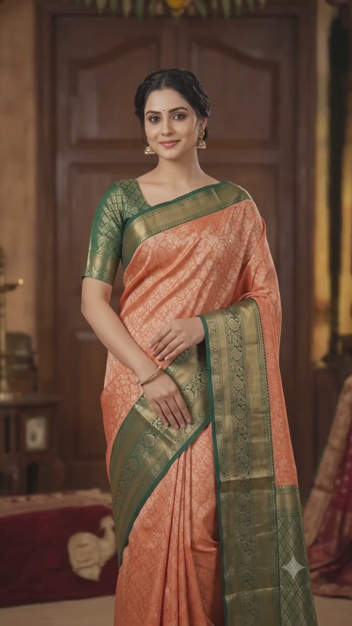 Marigold Orange Pattu Silk Saree