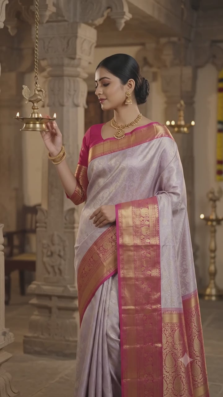 Lilac Lavender Pattu Silk Saree