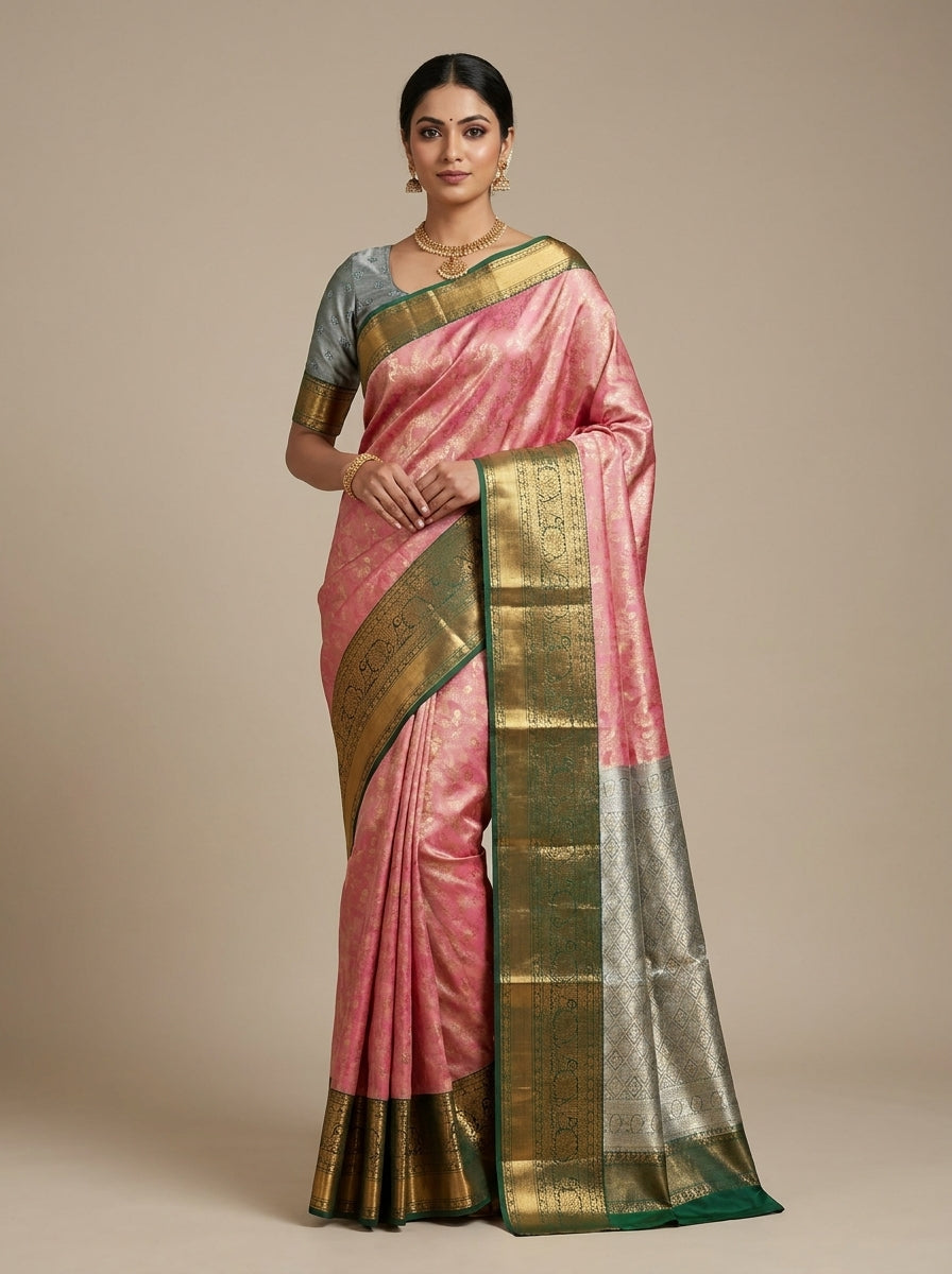 Rose Pink Pattu Silk Saree