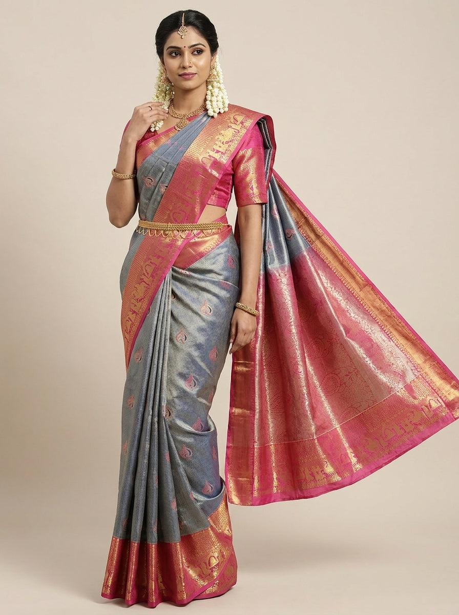 Royal Grey Pattu Silk Saree