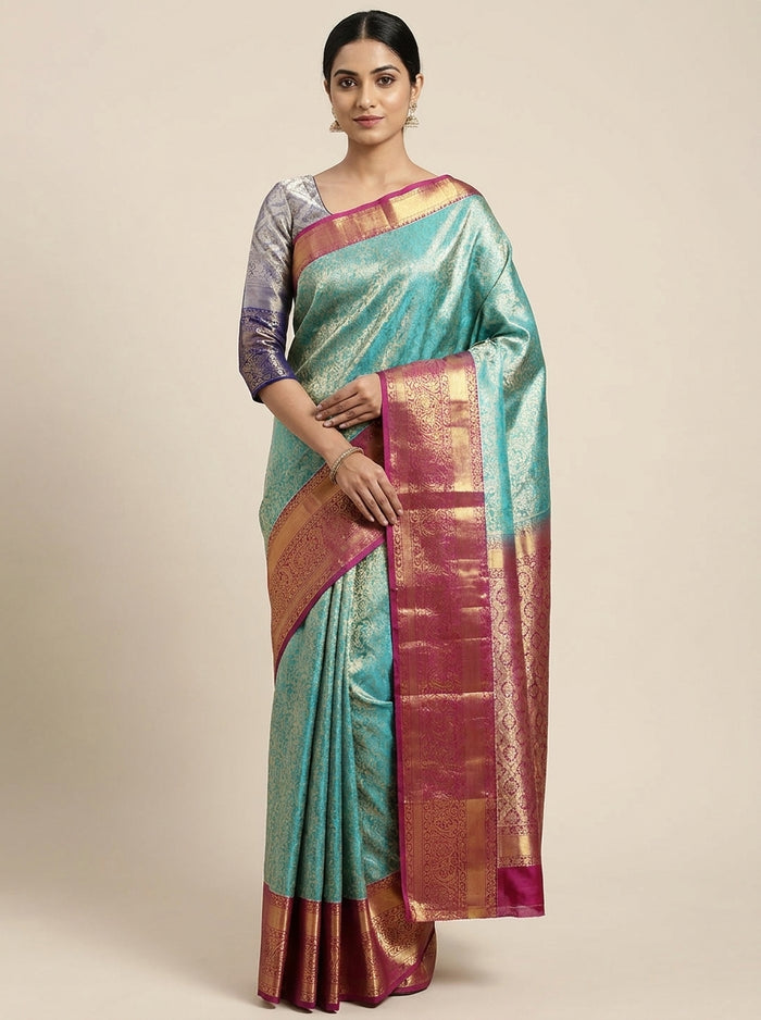 Royal Peacock Teal Pattu Silk Saree