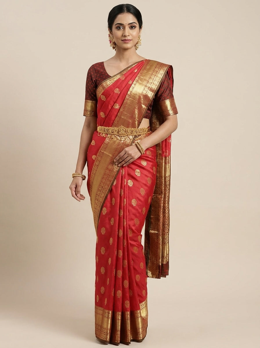 Scarlet Red Pattu Silk Saree