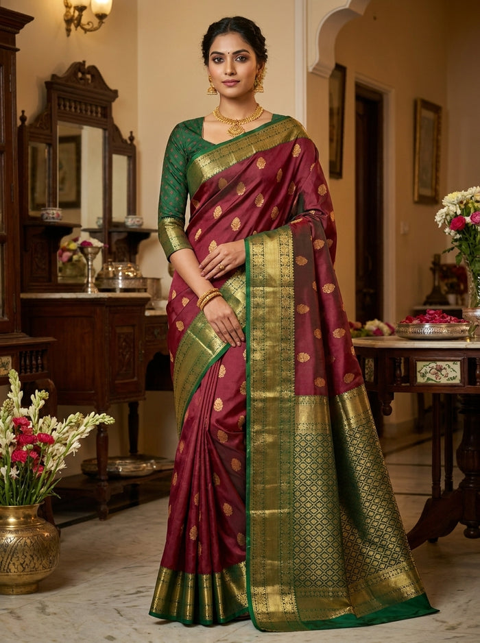 Wine Maroon Pattu Silk Saree