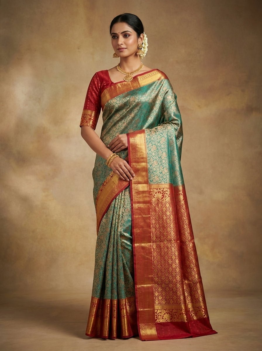 Emerald Crimson Pattu Silk Saree