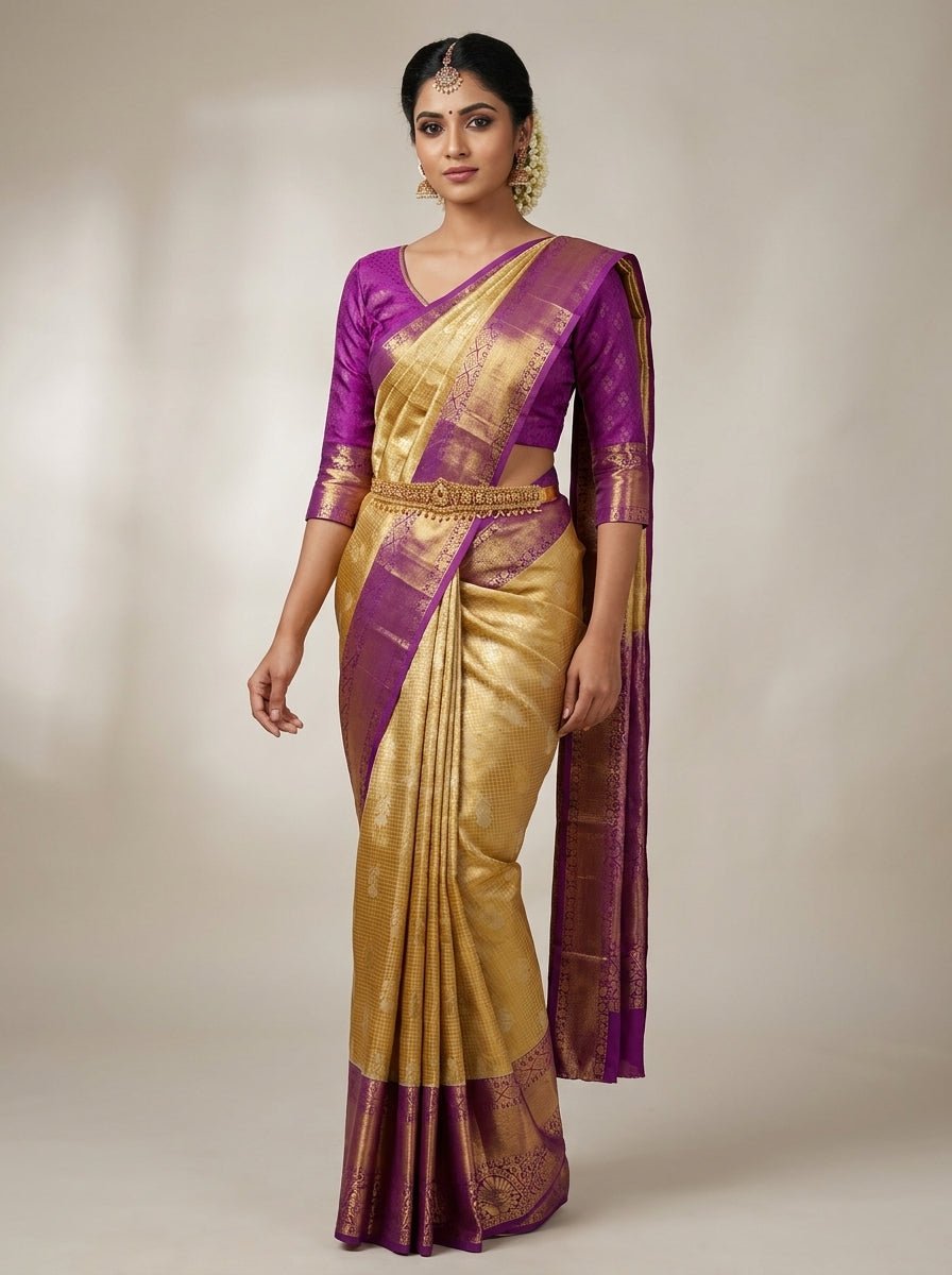 Golden Amethyst Pattu Silk Saree