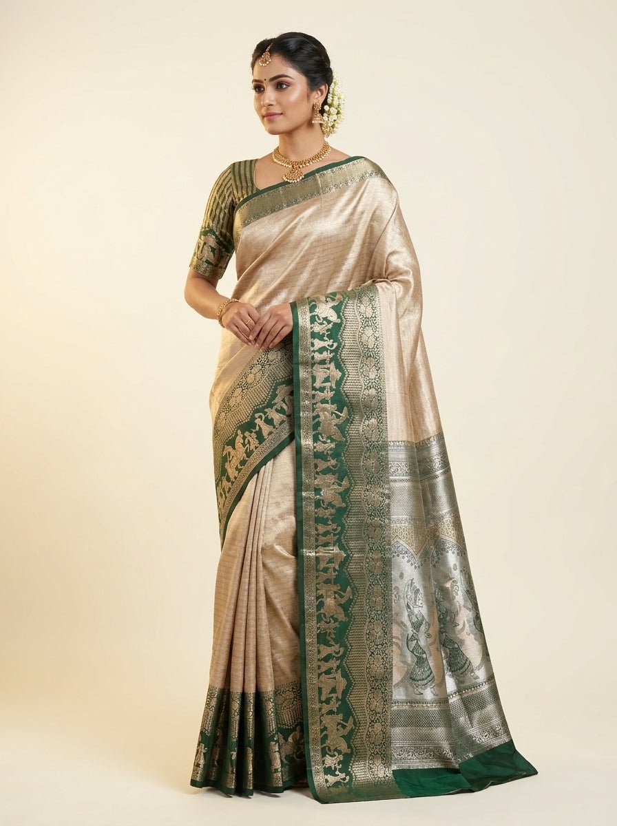 Ivory Forest Pattu Silk Saree