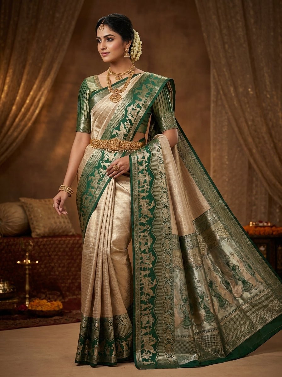 Ivory Forest Pattu Silk Saree