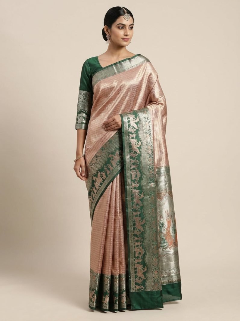 Rose Olive Pattu Silk Saree