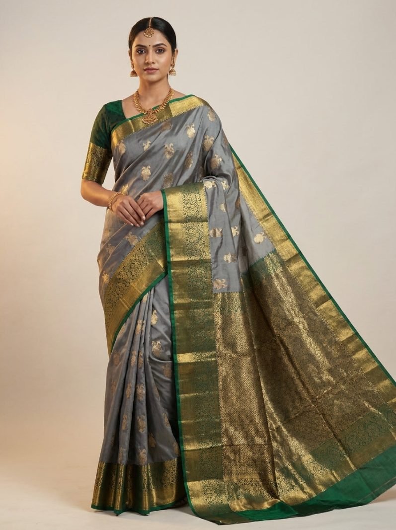 Steel Emerald Pattu Silk Saree