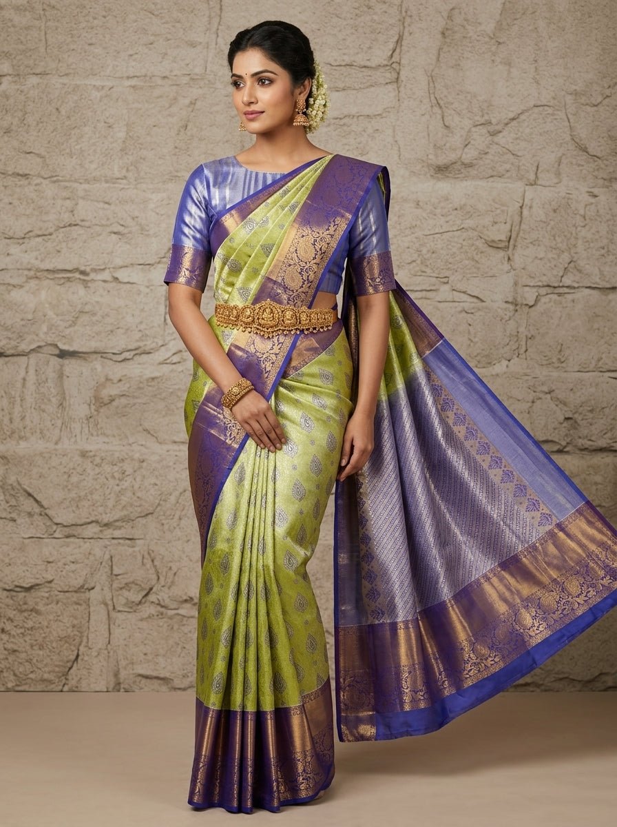 Lime Lavender Pattu Silk Saree