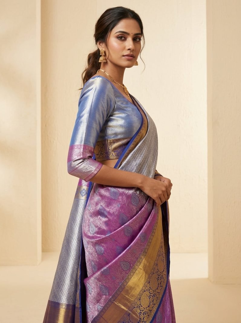 Silver Fuchsia Pattu Silk Saree