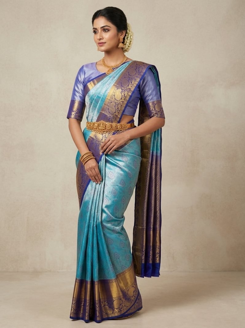 Steel Turquoise Pattu Silk Saree