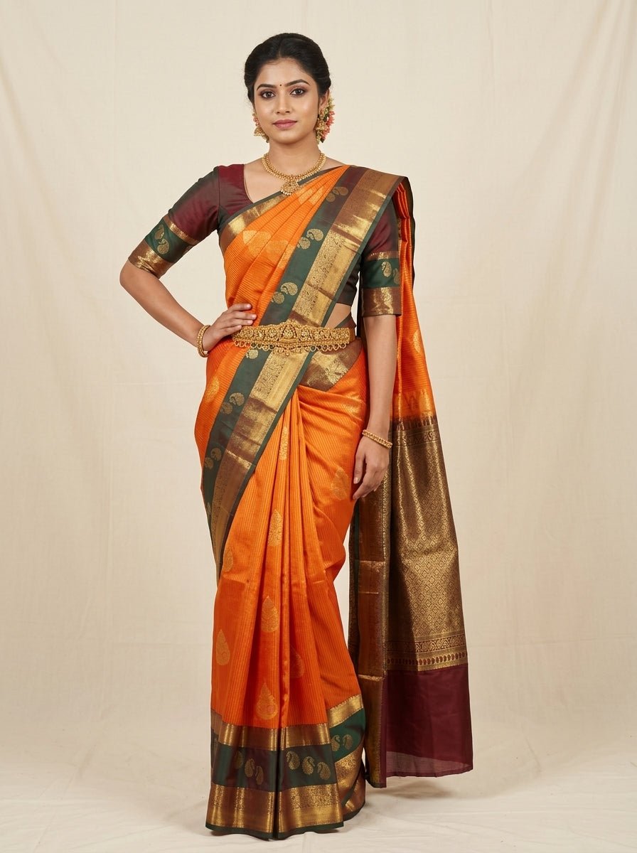 Marigold Teal Pattu Silk Saree