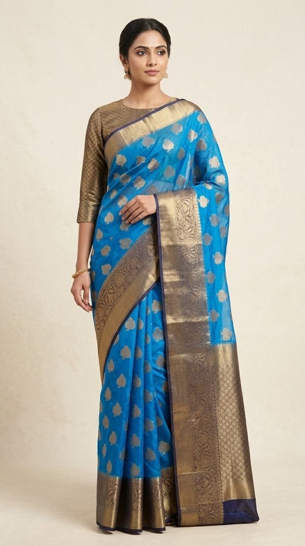 Azure Navy Pattu Silk Saree