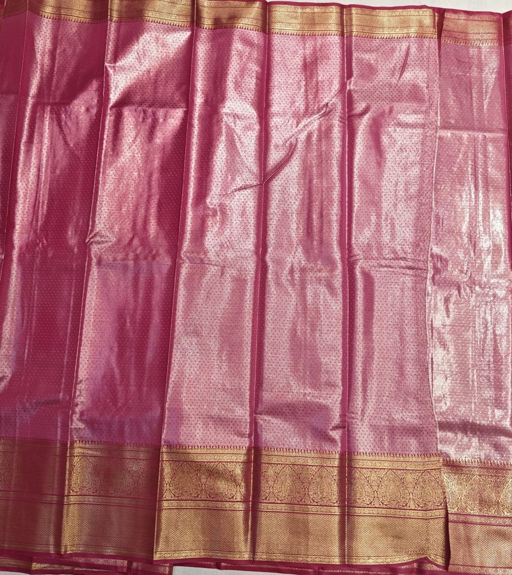 Champagne Gold Meenakari Pattu Saree with Rose Pink Border