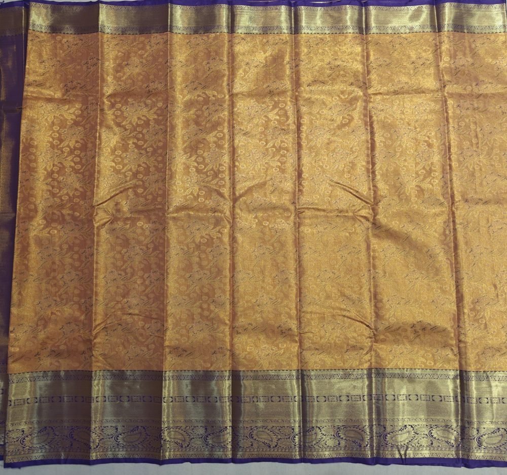 Mustard Gold Meenakari Pattu Saree with Purple Border