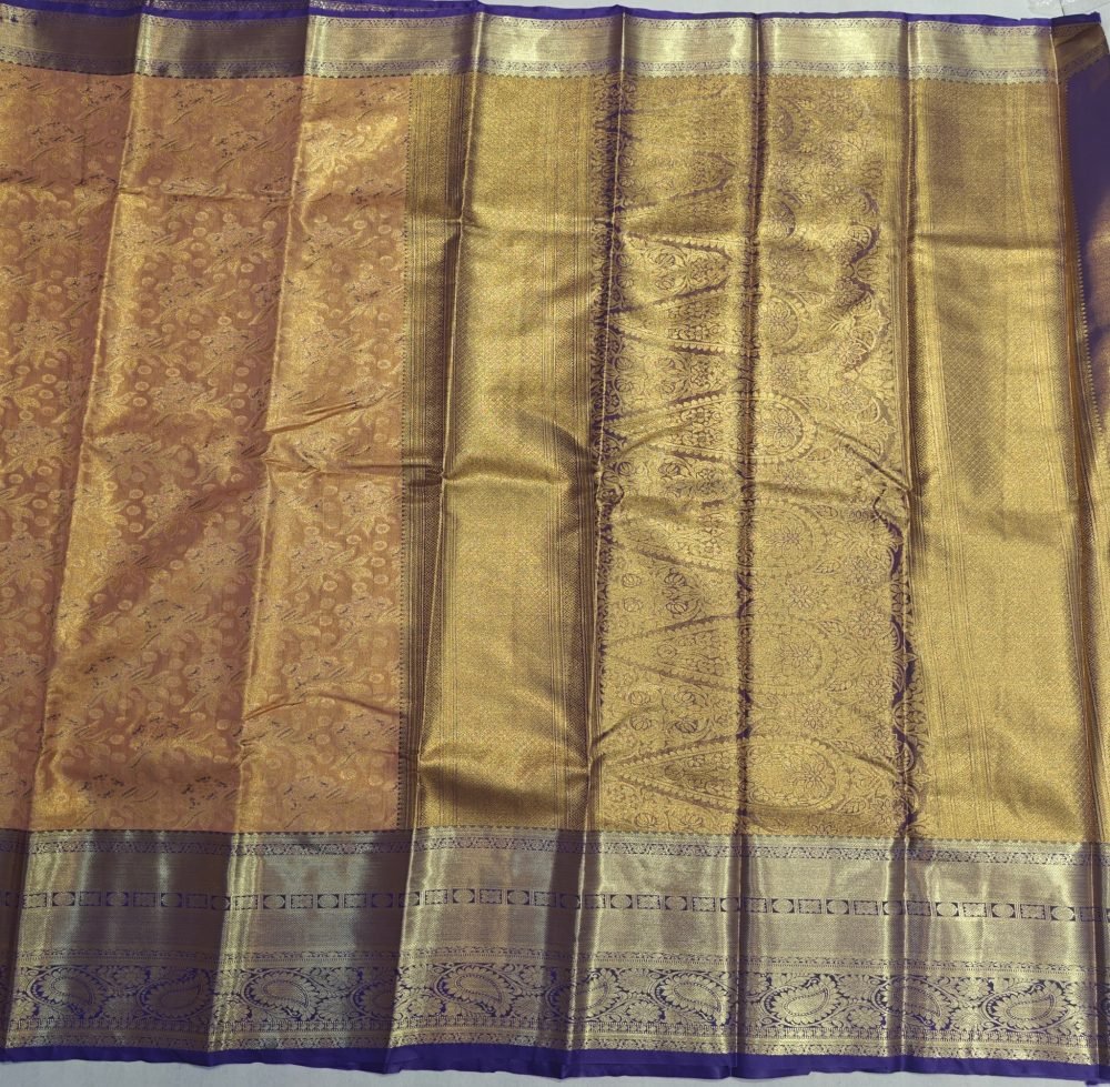 Mustard Gold Meenakari Pattu Saree with Purple Border