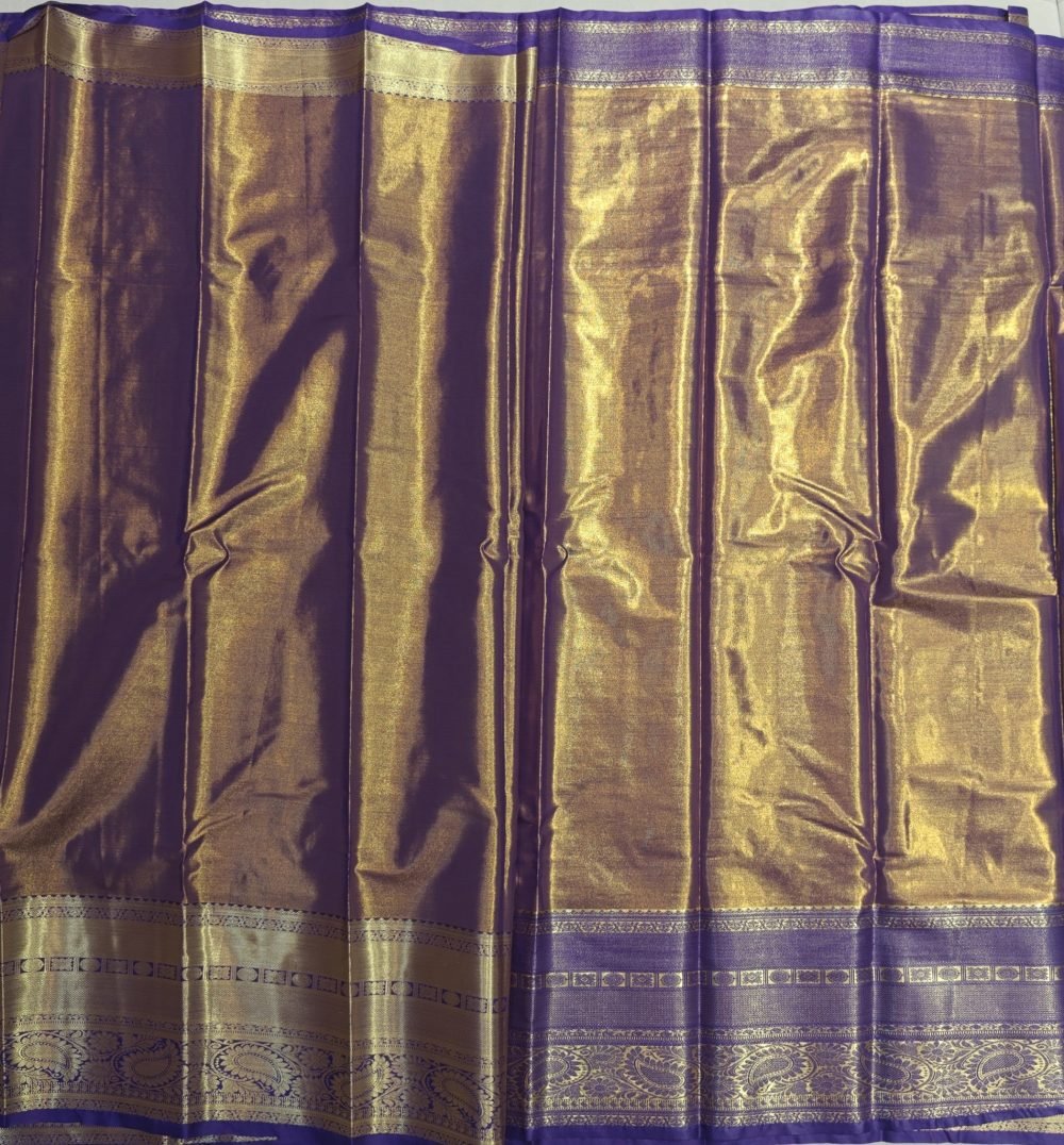 Mustard Gold Meenakari Pattu Saree with Purple Border