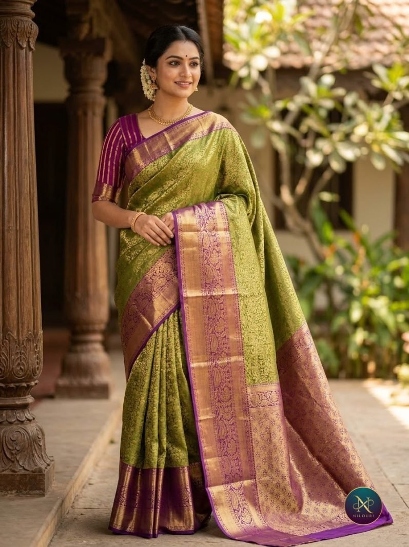 Olive Plum Pure Kanchi Pattu Saree