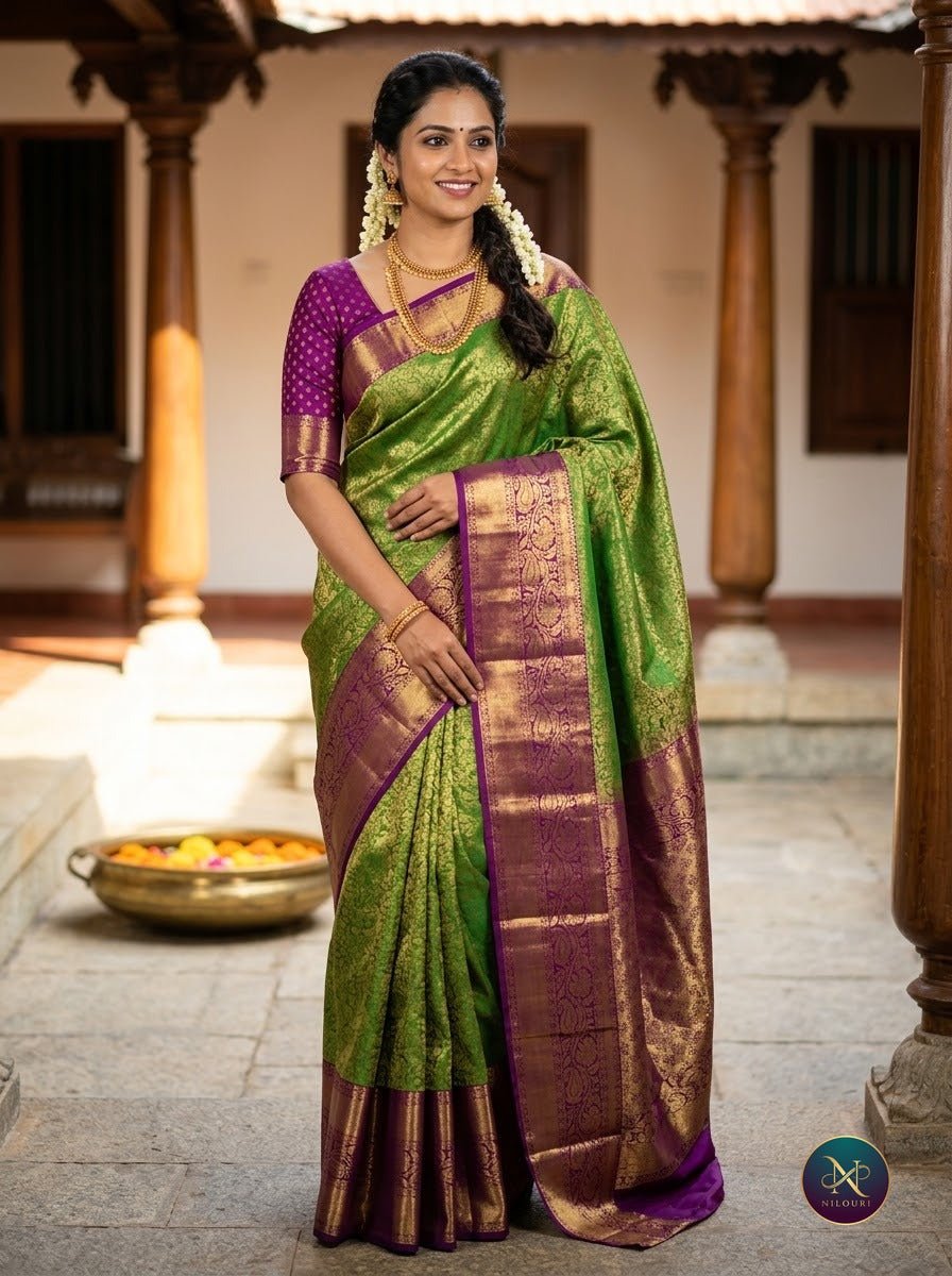 Olive Plum Pure Kanchi Pattu Saree