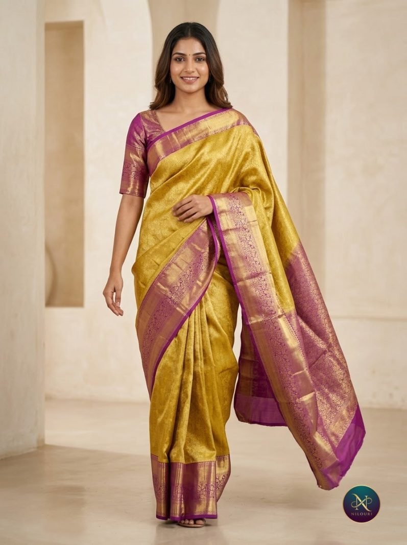 Mustard Plum Pure Kanchi Pattu Saree