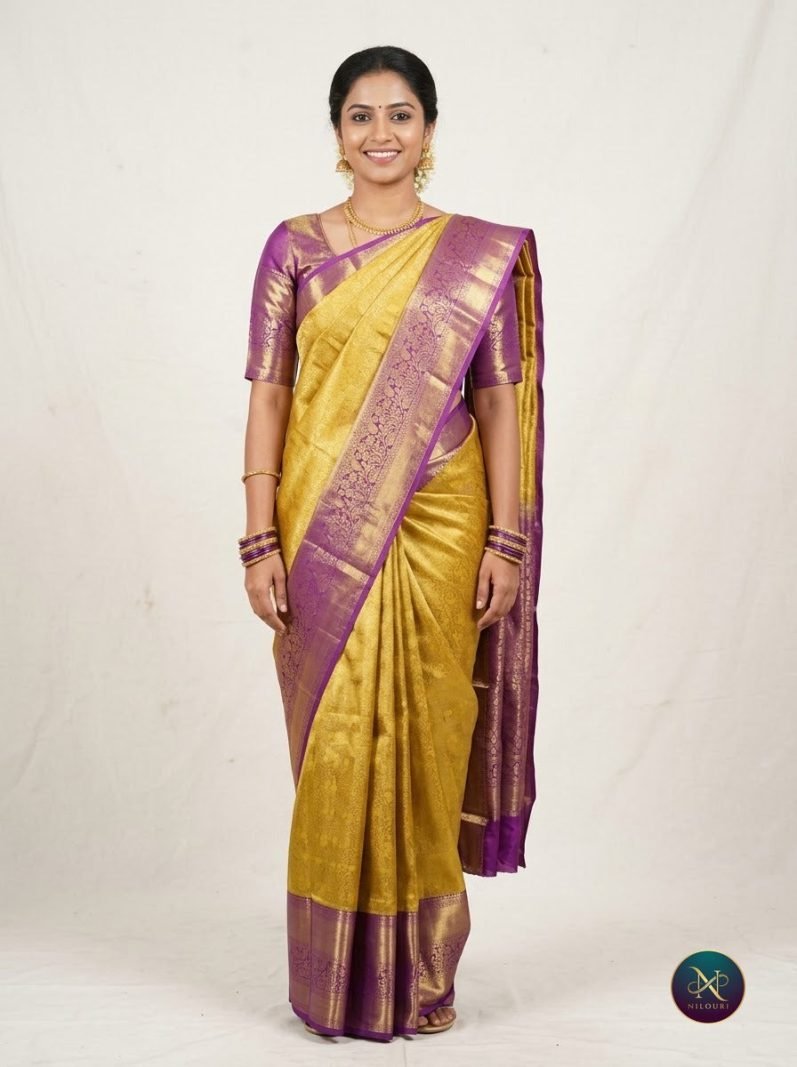 Mustard Plum Pure Kanchi Pattu Saree