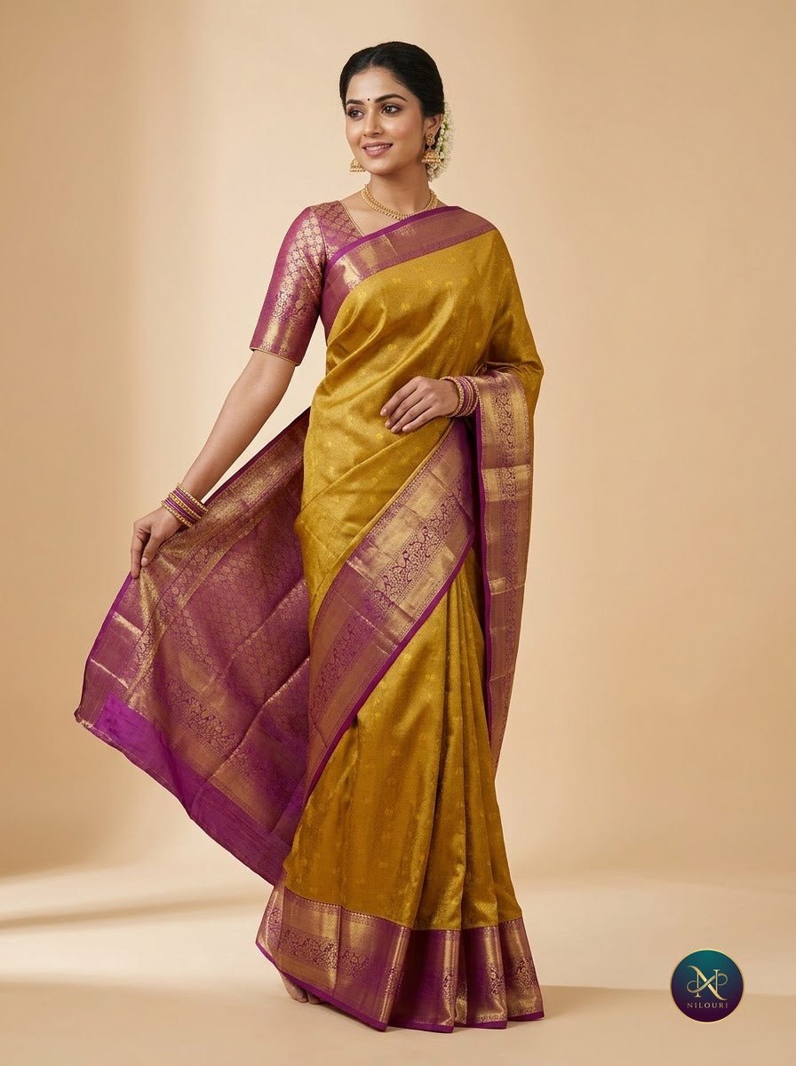 Mustard Plum Pure Kanchi Pattu Saree