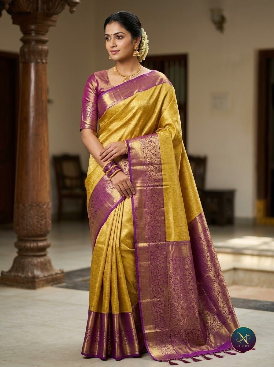 Mustard Plum Pure Kanchi Pattu Saree