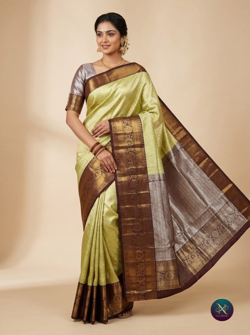 Pistachio Cocoa Pure Kanchi Pattu Saree