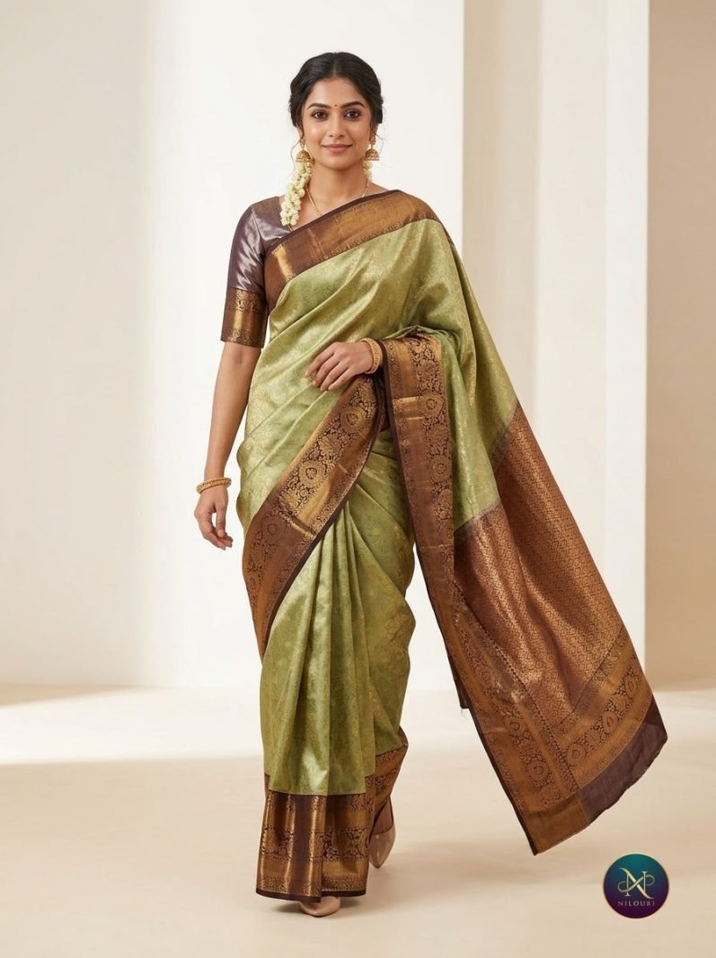 Pistachio Cocoa Pure Kanchi Pattu Saree