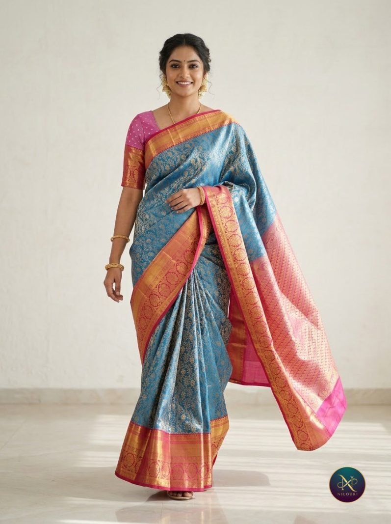 Azure Crimson Pure Kanchi Pattu Saree