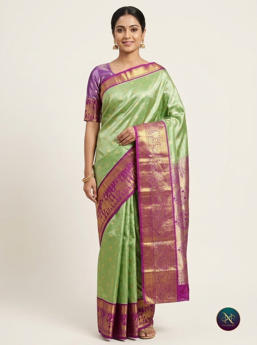 Mint Violet Pure Kanchi Pattu Saree
