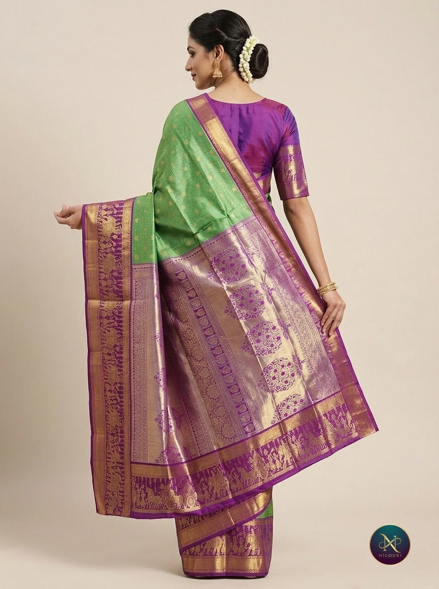 Mint Violet Pure Kanchi Pattu Saree