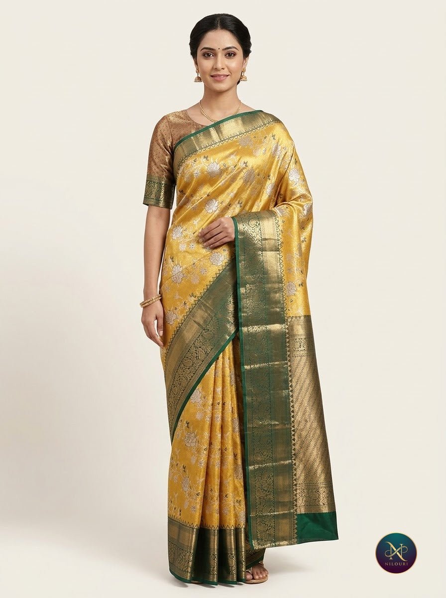 Marigold Emerald Pure Kanchi Pattu Saree