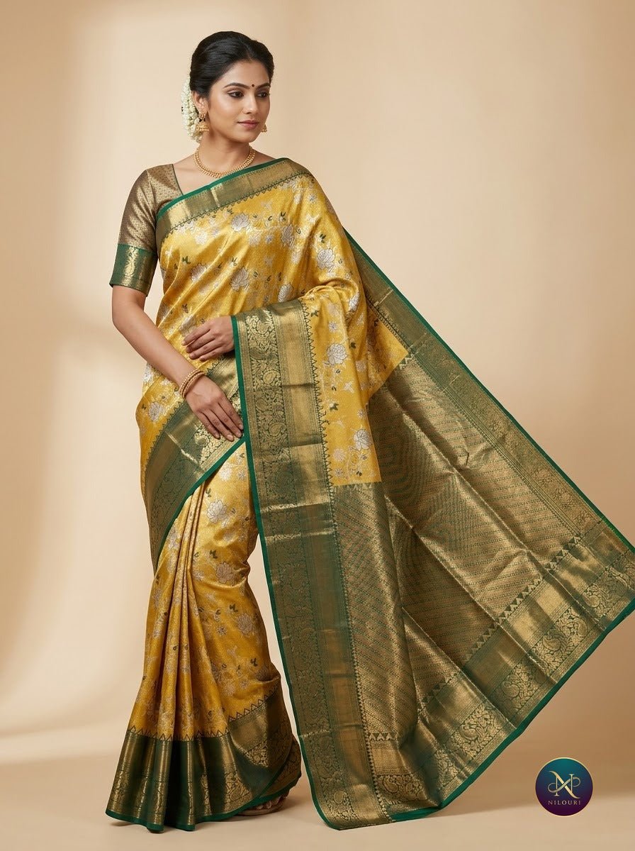 Marigold Emerald Pure Kanchi Pattu Saree