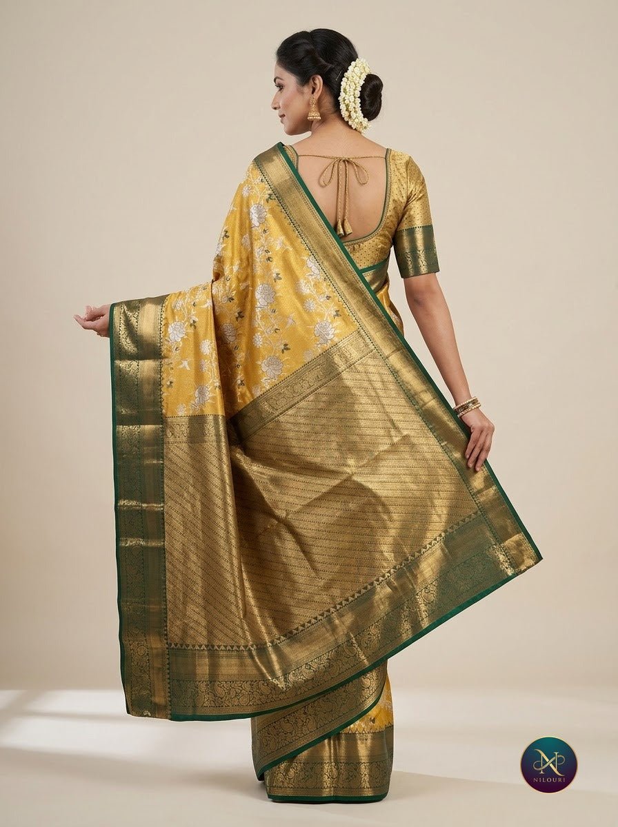 Marigold Emerald Pure Kanchi Pattu Saree