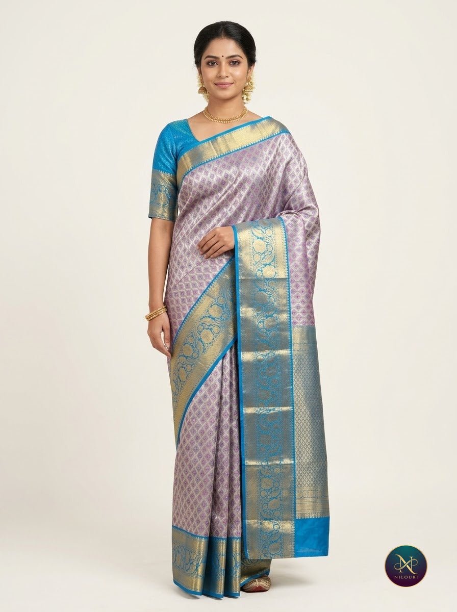 Lilac Azure Pure Kanchi Pattu Saree